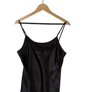 Cabernet Black Satin Camisole with Lace Trim Size L